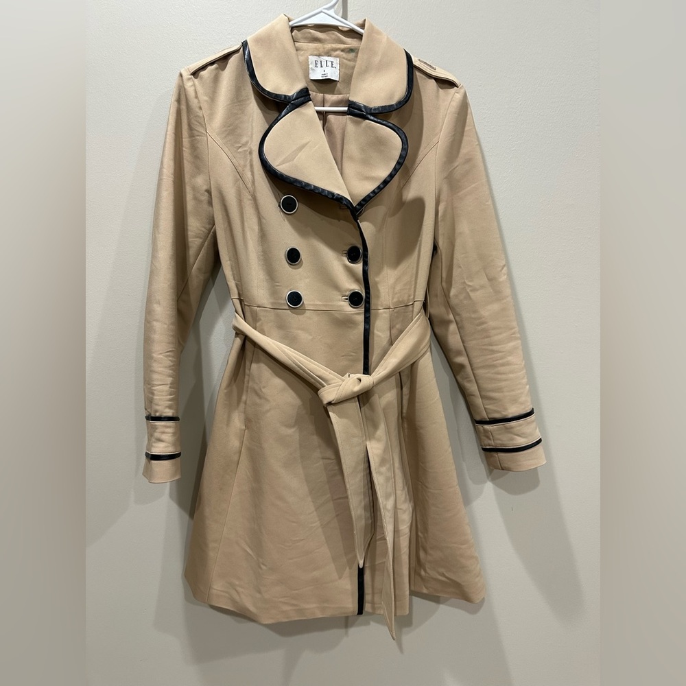 Elle Tan Trench Coat with Black Accents